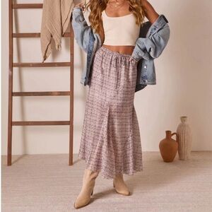 Vici Plaid Maxi Skirt in Soft Pink and Cream